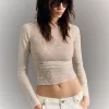 Camiseta manga larga fruncida Cream