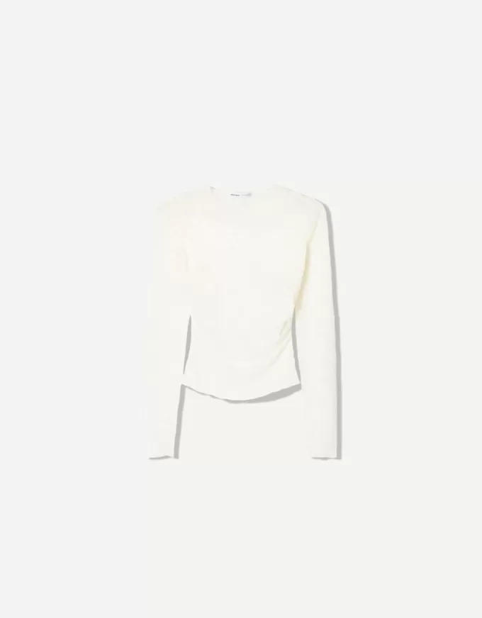 Camiseta manga larga fruncida Cream
