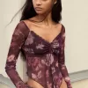 Camiseta manga larga tul estampado Maroon