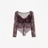 Camiseta manga larga tul estampado Maroon