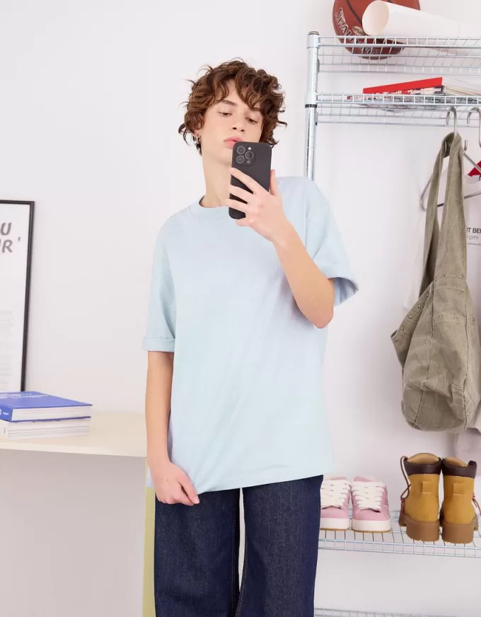 Camiseta oversize de algodón pesado de manga corta Light blue