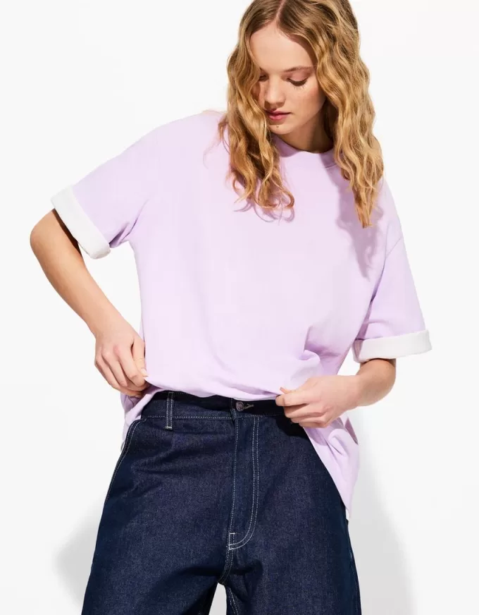 Camiseta oversize de algodón pesado de manga corta Violet