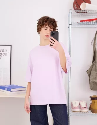 Camiseta oversize de algodón pesado de manga corta Violet