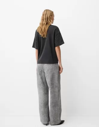 Camiseta oversize de manga corta con strass Dark grey
