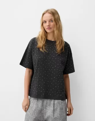 Camiseta oversize de manga corta con strass Dark grey