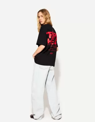Camiseta oversize estampada de manga corta Black