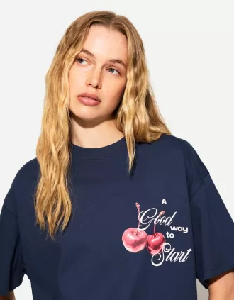 Camiseta oversize estampada de manga corta Navy