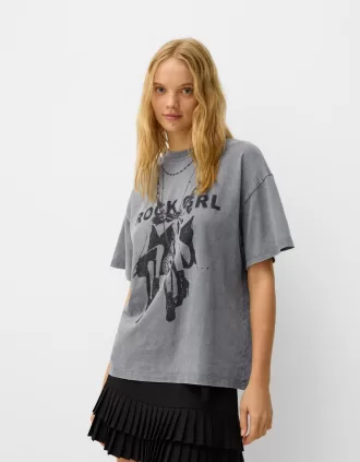 Camiseta oversize estampada de manga corta Grey