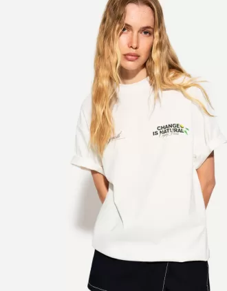 Camiseta oversize estampada de manga corta Cream
