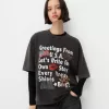Camiseta oversize estampada de manga corta Grey