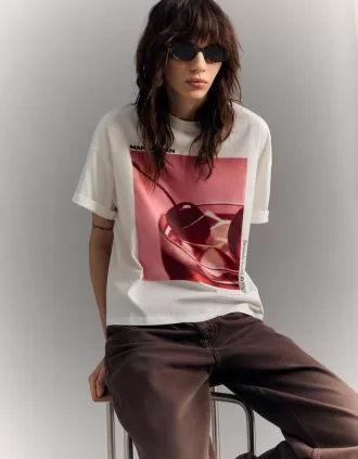 Camiseta oversize estampada de manga corta Cream