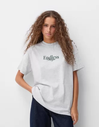 Camiseta oversize estampada de manga corta Grey
