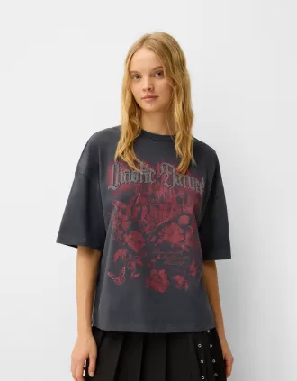 Camiseta oversize estampada de manga corta Dark grey