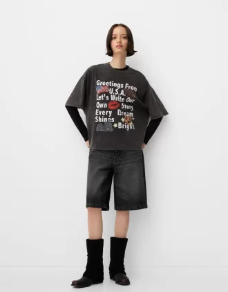 Camiseta oversize estampada de manga corta Grey