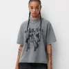 Camiseta oversize estampada de manga corta Grey