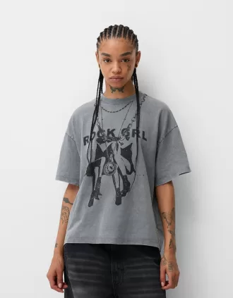 Camiseta oversize estampada de manga corta Grey