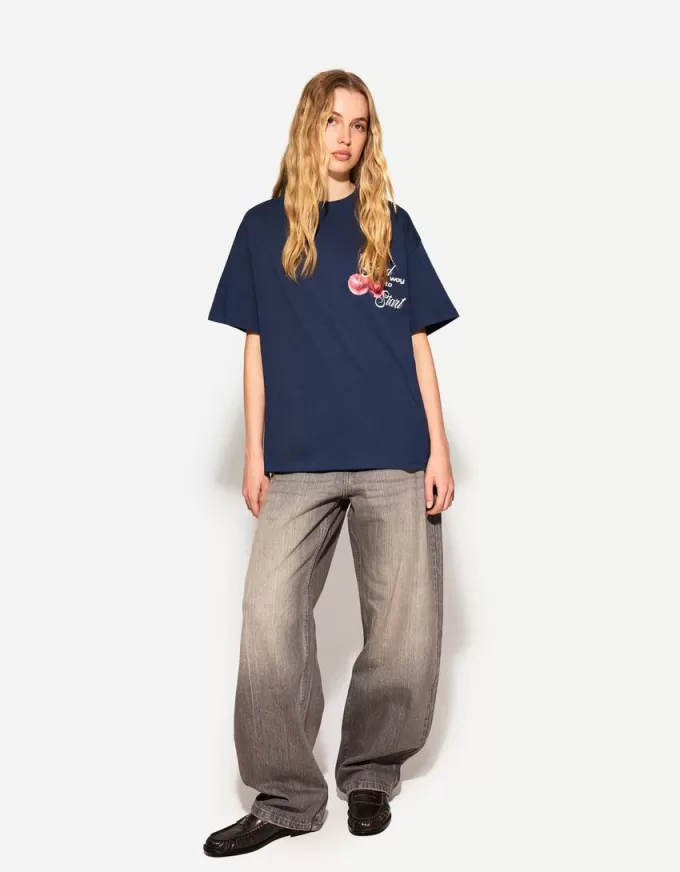 Camiseta oversize estampada de manga corta Navy