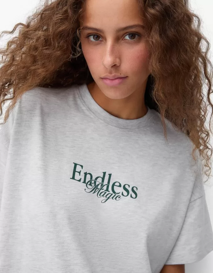 Camiseta oversize estampada de manga corta Grey