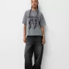 Camiseta oversize estampada de manga corta Grey