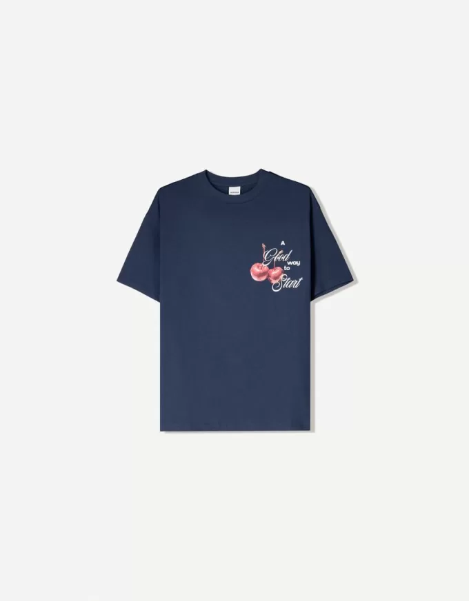 Camiseta oversize estampada de manga corta Navy