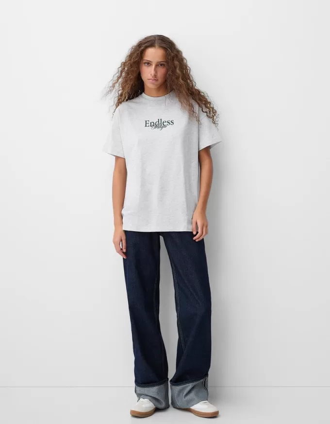 Camiseta oversize estampada de manga corta Grey