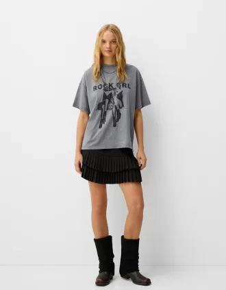 Camiseta oversize estampada de manga corta Grey