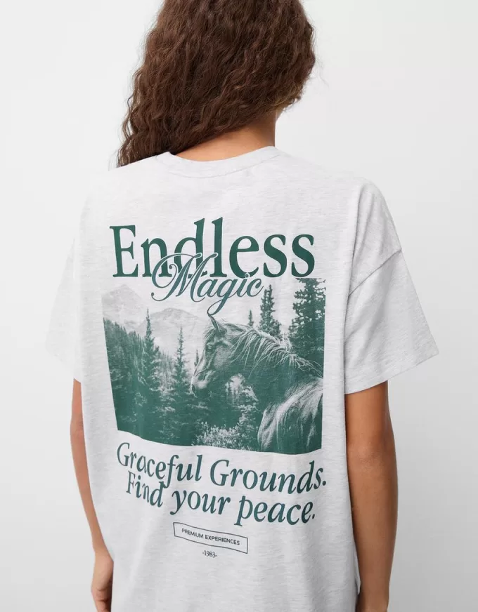 Camiseta oversize estampada de manga corta Grey