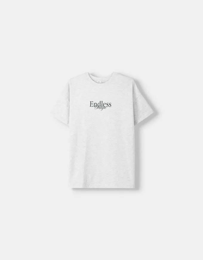 Camiseta oversize estampada de manga corta Grey