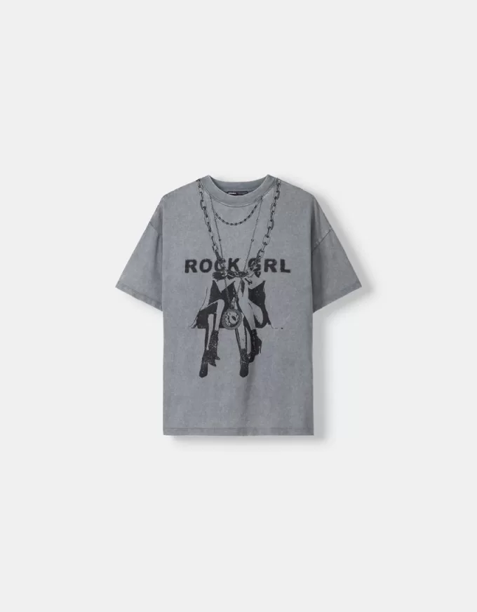 Camiseta oversize estampada de manga corta Grey