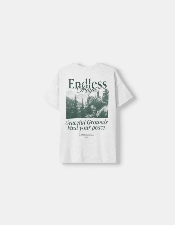 Camiseta oversize estampada de manga corta Grey