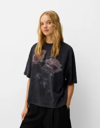 Camiseta oversize estampada de manga corta Grey