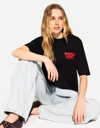 Camiseta oversize estampada de manga corta Black