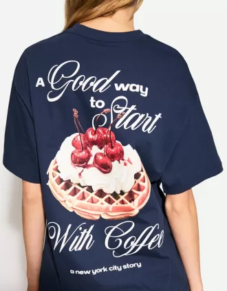 Camiseta oversize estampada de manga corta Navy
