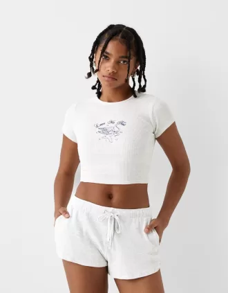 Camiseta punto gofre manga corta estampada Grey