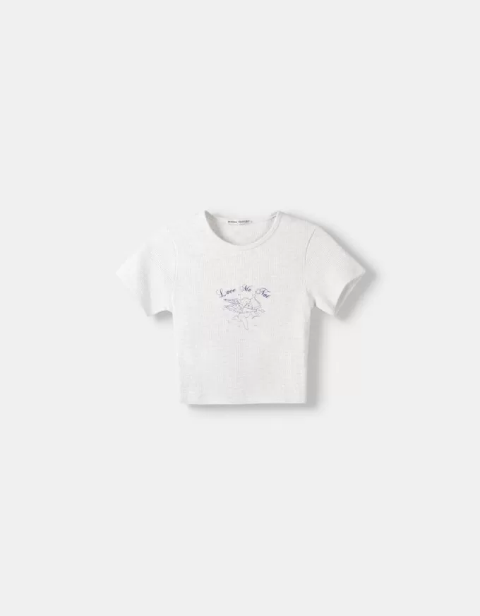 Camiseta punto gofre manga corta estampada Grey