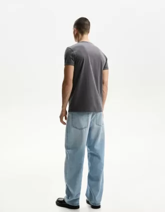 Camiseta roll-up manga corta bordada Grey