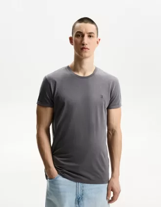 Camiseta roll-up manga corta bordada Grey