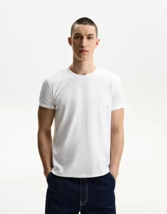 Camiseta roll-up manga corta bordada White