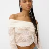Camiseta rústica escote Bardot manga larga Cream