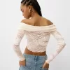 Camiseta rústica escote Bardot manga larga Cream