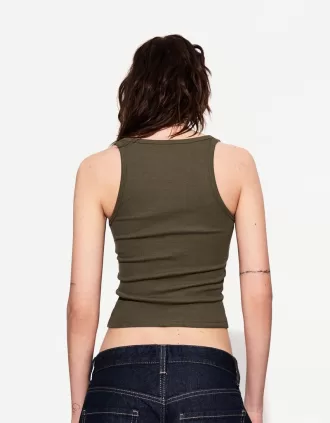 Camiseta sin mangas de canalé Khaki