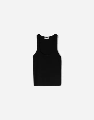 Camiseta sin mangas de canalé Black