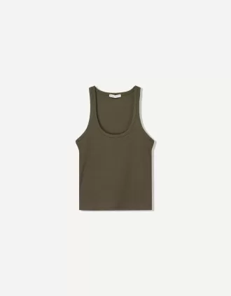 Camiseta sin mangas de canalé Khaki