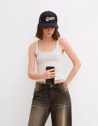 Camiseta sin mangas de canalé Grey