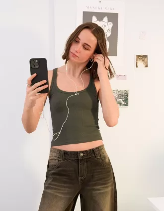 Camiseta sin mangas de canalé Khaki