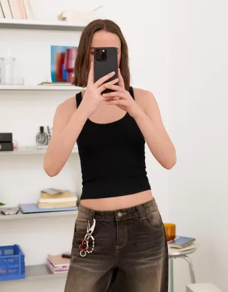 Camiseta sin mangas de canalé Black
