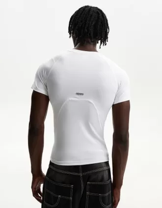 Camiseta slim fit de manga corta con costuras White