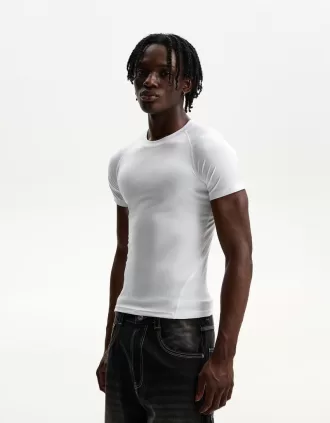 Camiseta slim fit de manga corta con costuras White