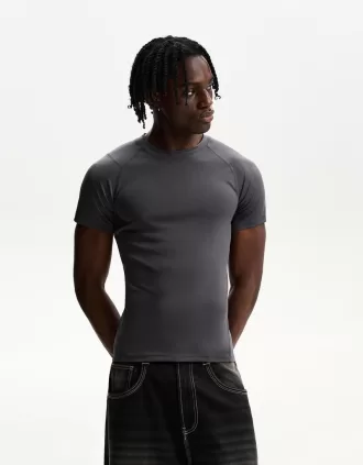 Camiseta slim fit de manga corta con costuras Grey