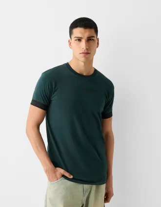 Camiseta slim fit de manga corta con detalle de rayas Green